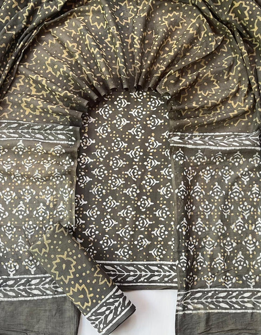 Pure Soft Cotton Hand Block Printed Suit Set With Cotton Dupatta