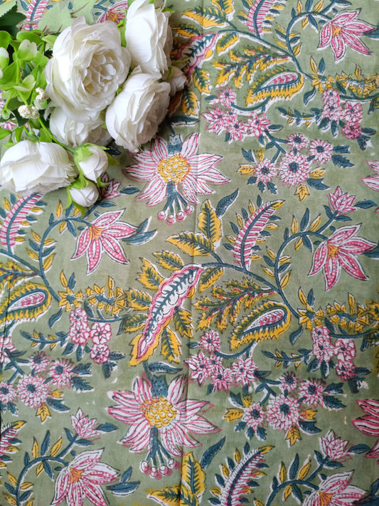(2m Pre-cut) Pure Soft Cotton Hand Block Printed Fabric