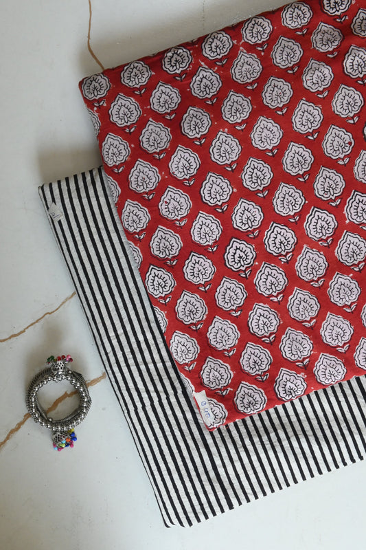 Pure Soft Cotton Handblock Printed 2PC Top-Bottom Suit Set (2.50 Meter Each)