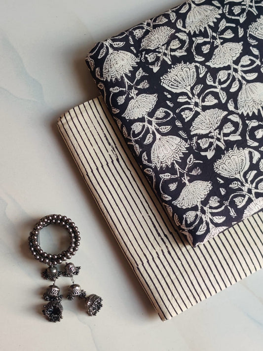 Pure Soft Cotton Handblock Printed 2PC Top-Bottom Suit Set (2.50 Meter Each)