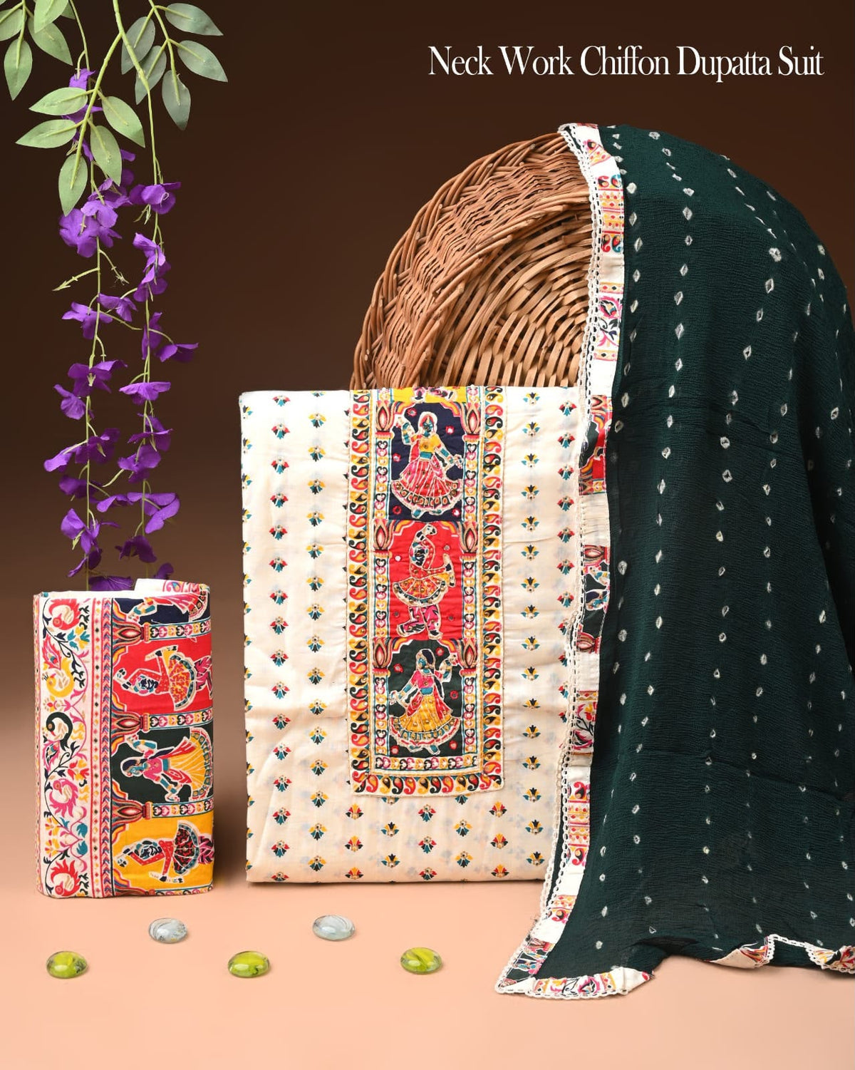 Premium Gota Patti Work Cotton Suit Set With Chiffon Dupatta