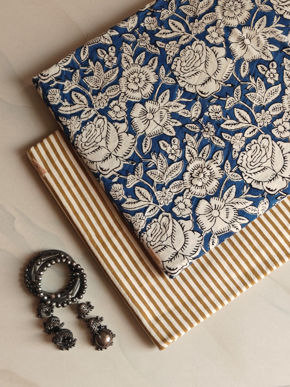 Pure Soft Cotton Handblock Printed 2PC Top-Bottom Suit Set (2.50 Meter Each)