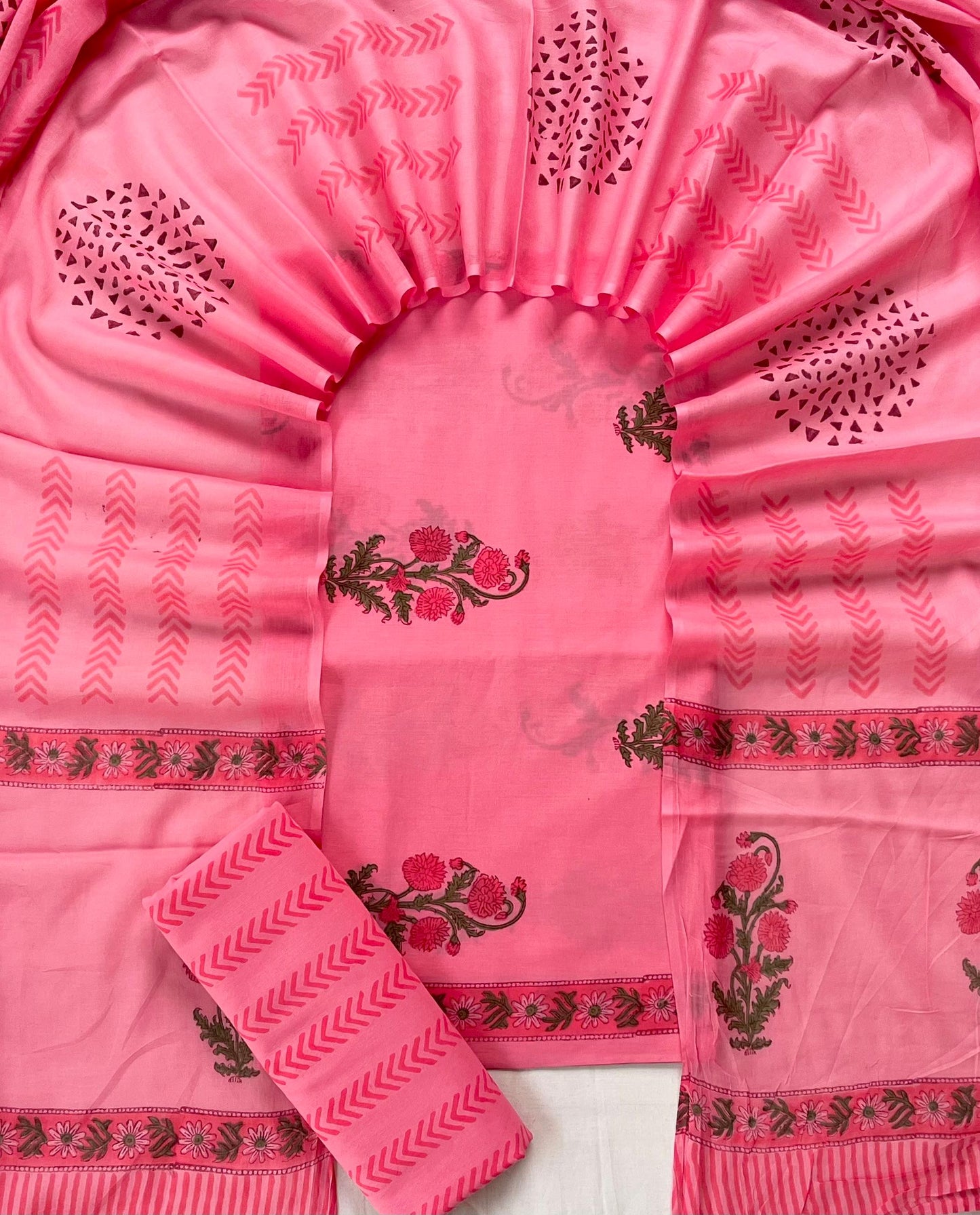 Pure Soft Cotton Hand Block Printed Suit Set With Cotton Dupatta