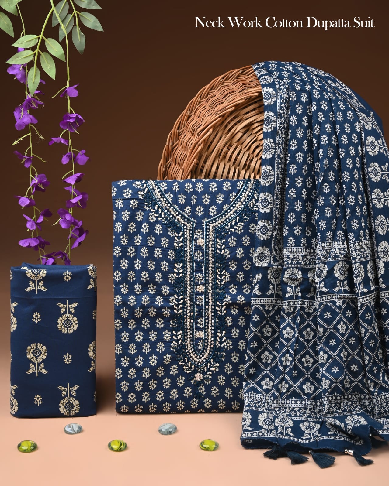Premium Gota Patti Work Cotton Suit Set With Chiffon Dupatta