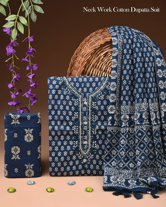 Premium Gota Patti Work Cotton Suit Set With Chiffon Dupatta