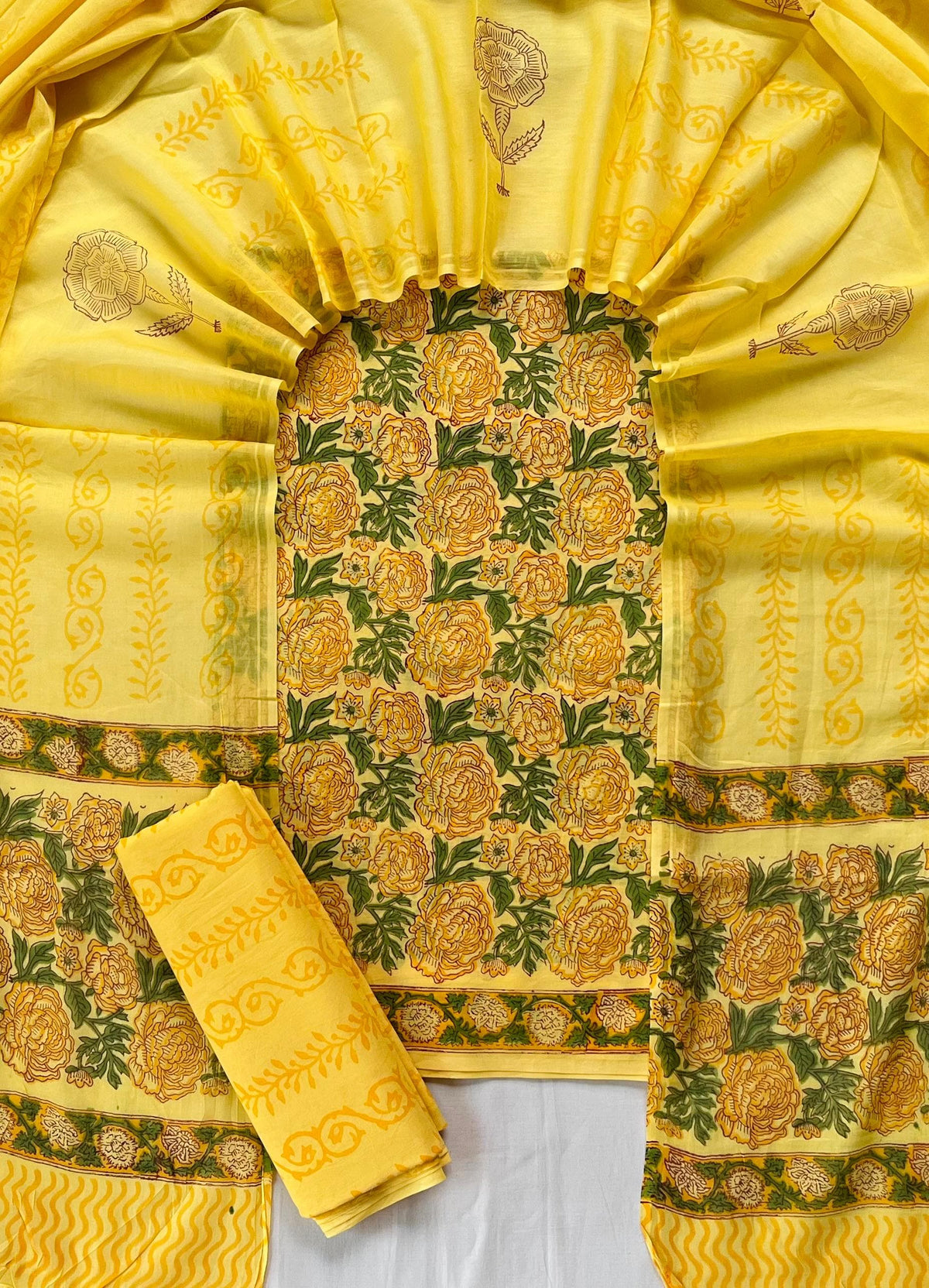 Pure Soft Cotton Hand Block Printed Suit Set With Cotton Dupatta