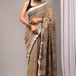 Pure Cotton Linen Handblock Printed Saree With Blouse