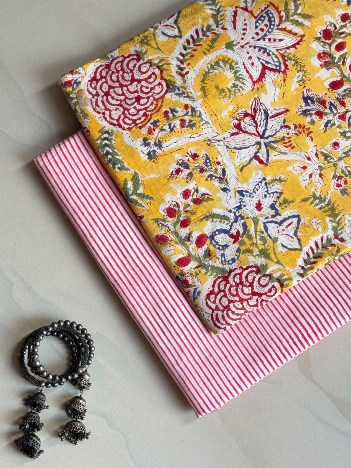 Pure Soft Cotton Handblock Printed 2PC Top-Bottom Suit Set (2.50 Meter Each)