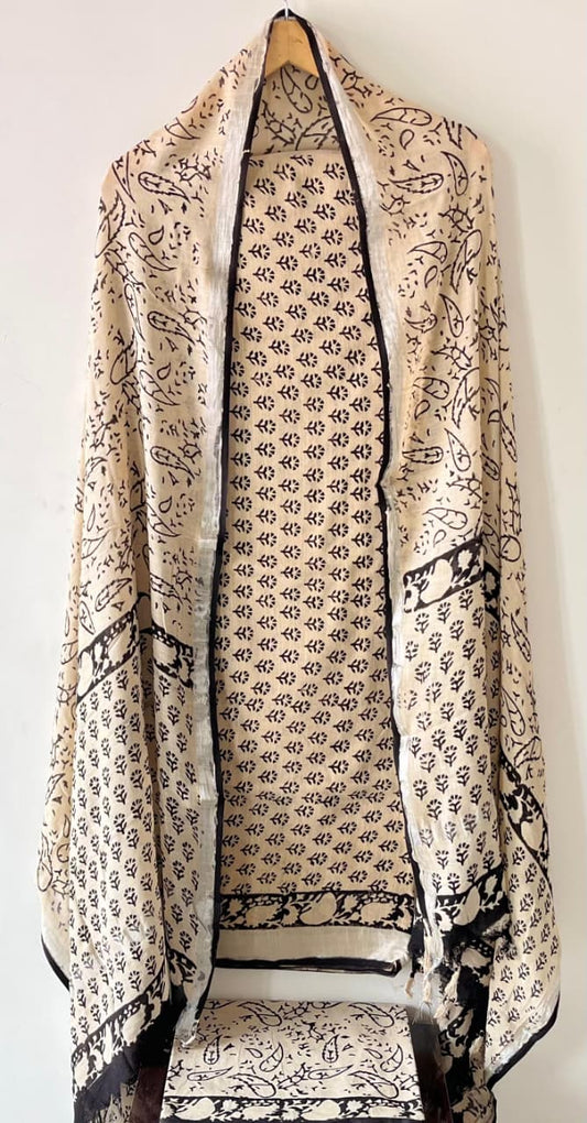 Premium Cotton Linen Hand Block Printed Cotton Linen Suit Set