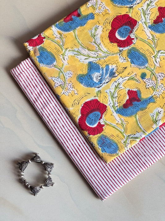 Pure Soft Cotton Handblock Printed 2PC Top-Bottom Suit Set (2.50 Meter Each)