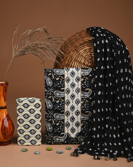 Premium Gota Patti Work Cotton Suit Set With Chiffon Dupatta