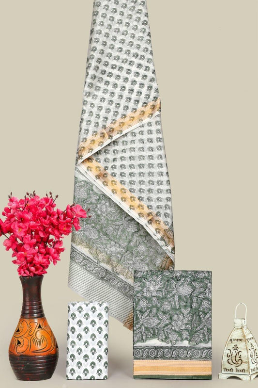 Designer Handblock Printed Maheshwari Silk Suit Set