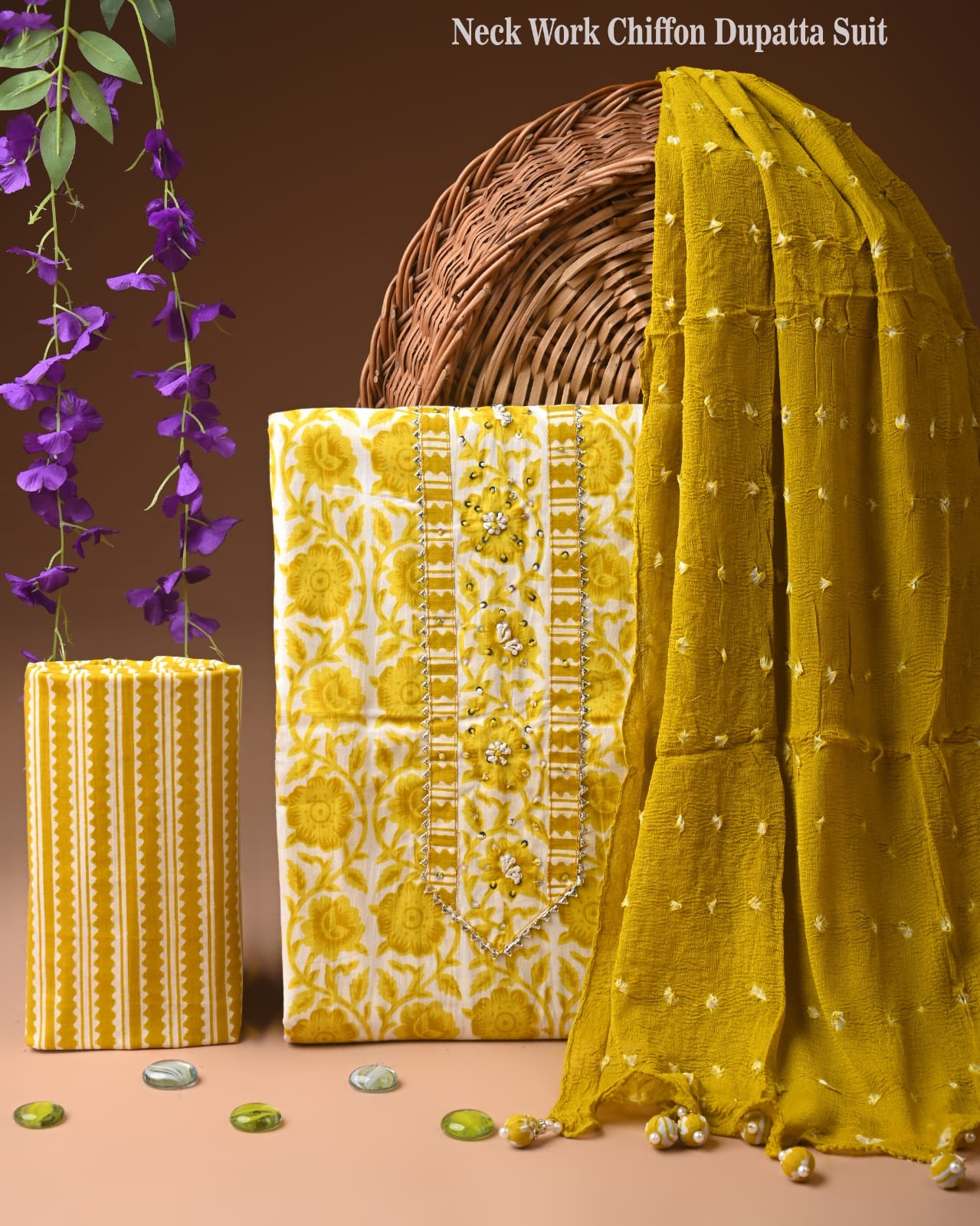 Premium Gota Patti Work Cotton Suit Set With Chiffon Dupatta