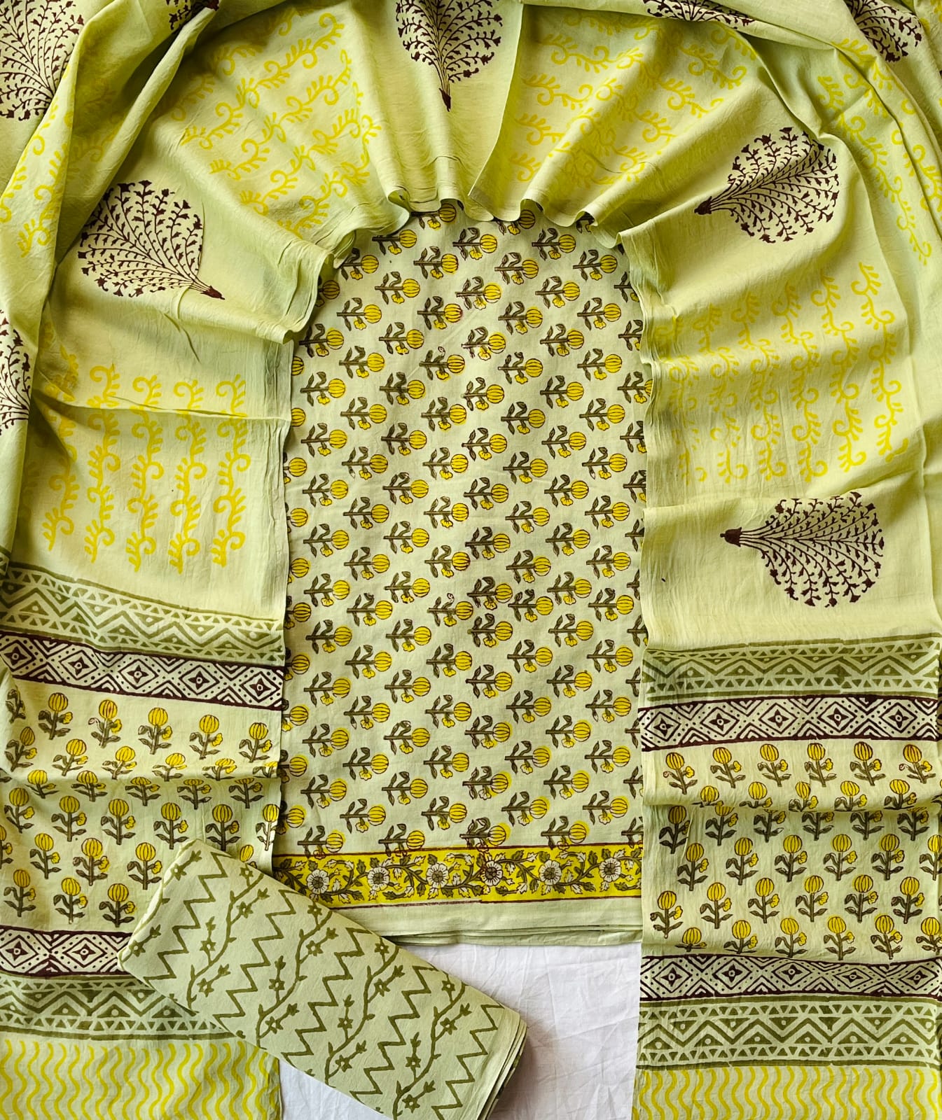 Pure Soft Cotton Hand Block Printed Suit Set With Cotton Dupatta