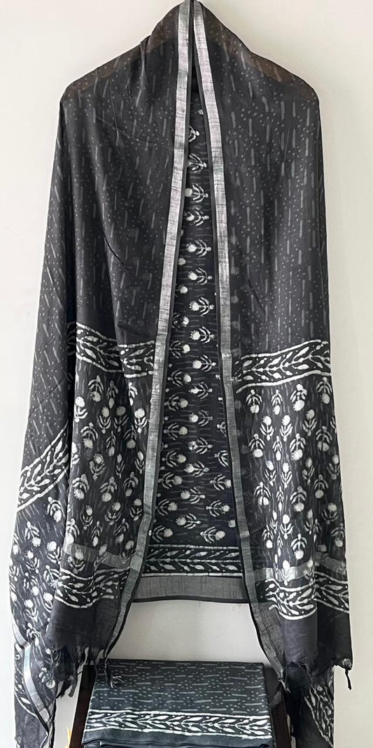 Premium Cotton Linen Hand Block Printed Cotton Linen Suit Set