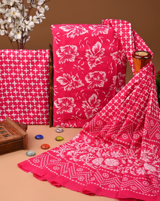 Designer Hand Block Printed Cotton Suit Set With Cotton Dupatta