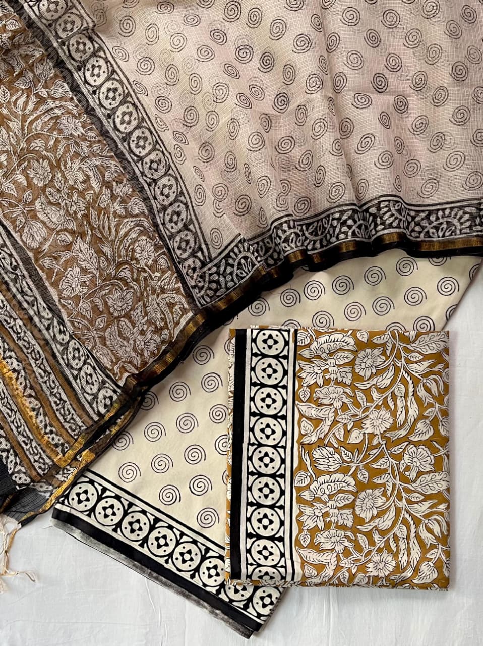 Pure Cotton Hand Block Printed Suit Set With Kota Doria Dupatta