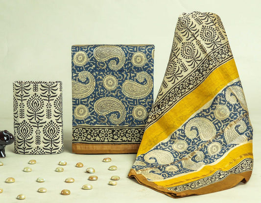 Designer Handblock Printed Chanderi Silk Suit Set