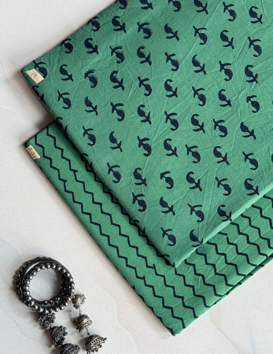 Pure Soft Cotton Handblock Printed 2PC Top-Bottom Suit Set (2.50 Meter Each)
