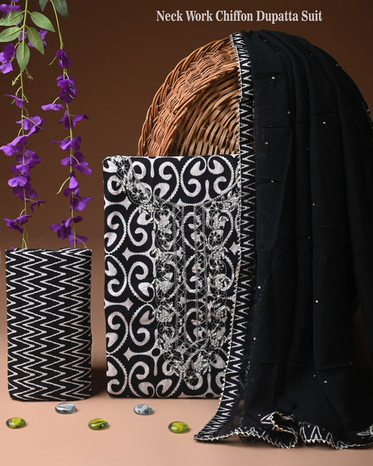 Premium Gota Patti Work Cotton Suit Set With Chiffon Dupatta