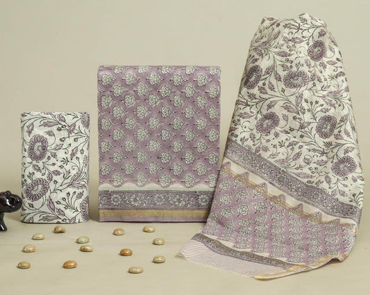 Designer Handblock Printed Chanderi Silk Suit Set