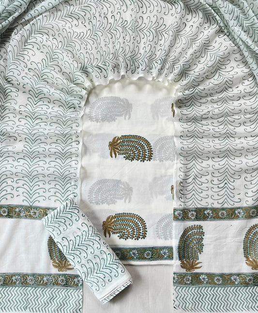 Pure Soft Cotton Hand Block Printed Suit Set With Cotton Dupatta