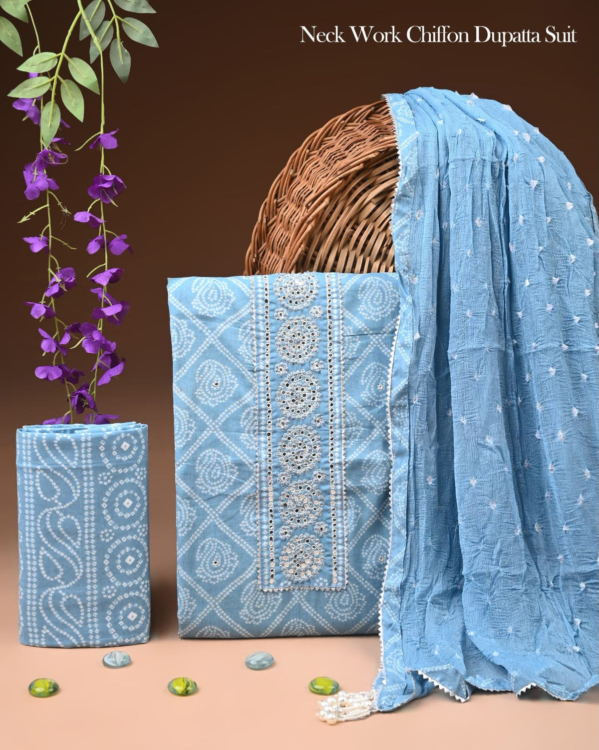 Premium Gota Patti Work Cotton Suit Set With Chiffon Dupatta