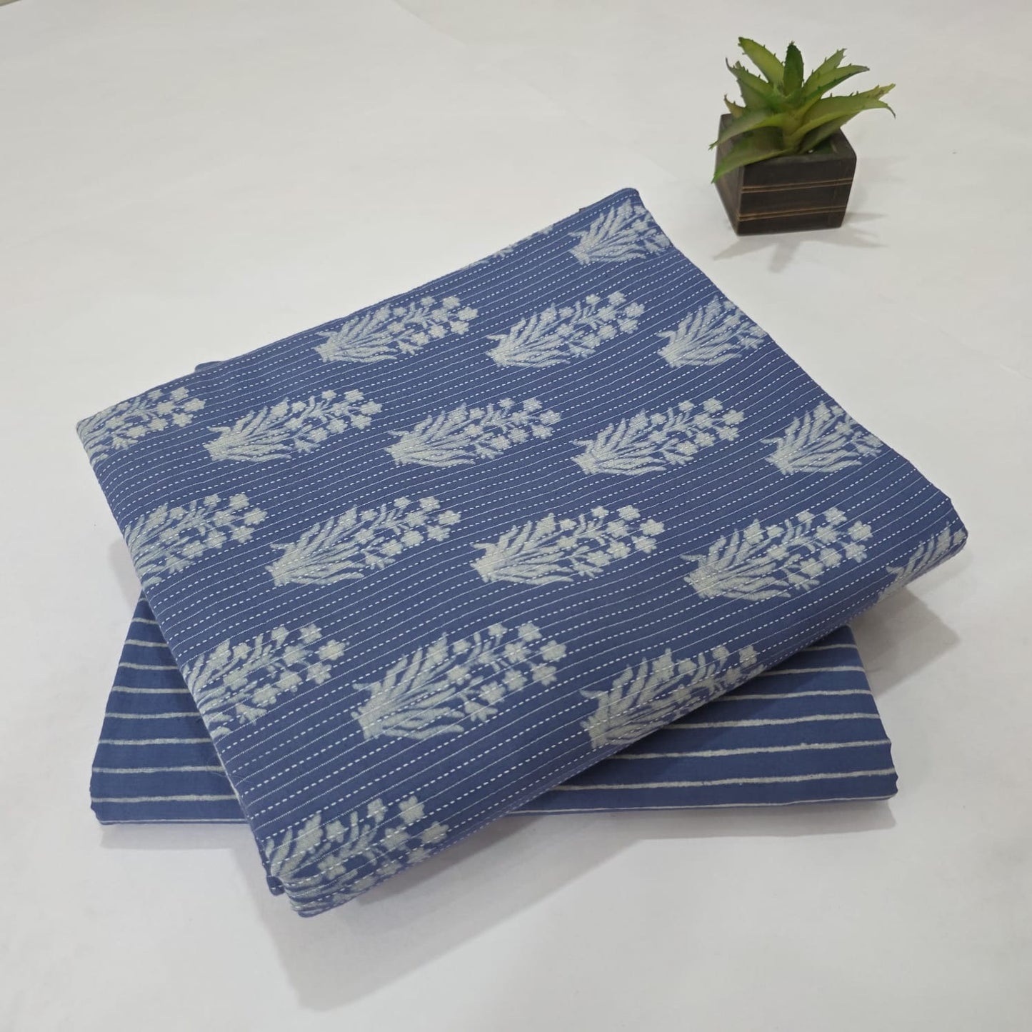 Pure Kantha Cotton Handblock Printed 2PC Top-Bottom Suit