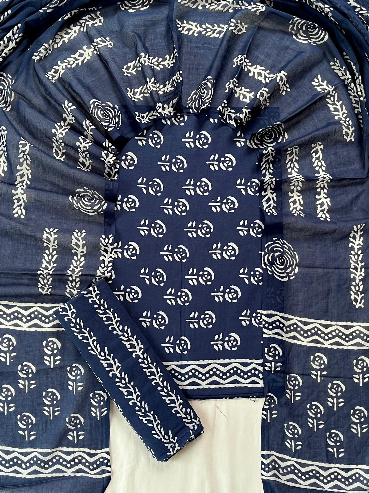 Pure Soft Cotton Hand Block Printed Suit Set With Cotton Dupatta