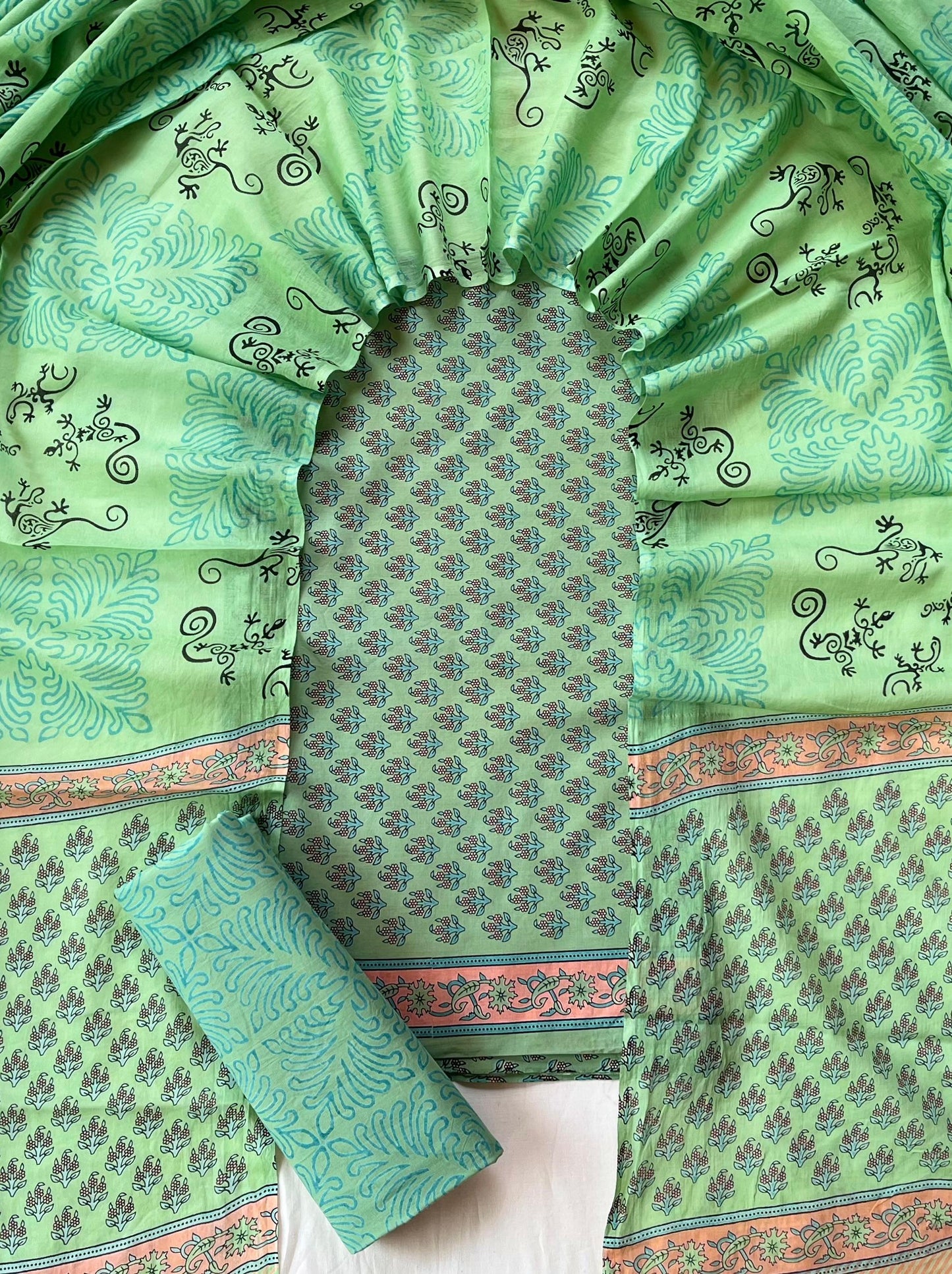 Pure Soft Cotton Hand Block Printed Suit Set With Cotton Dupatta