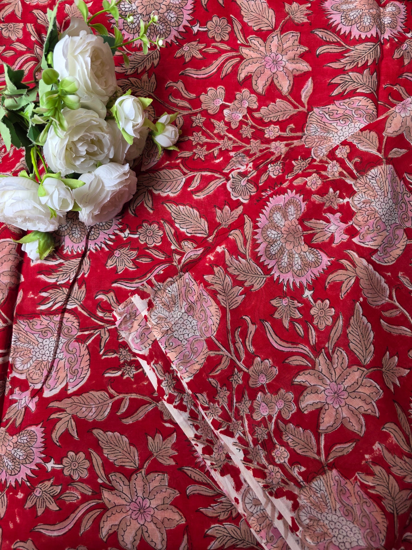 Pure Soft Mulmul Cotton Handblock Printed Fabric
