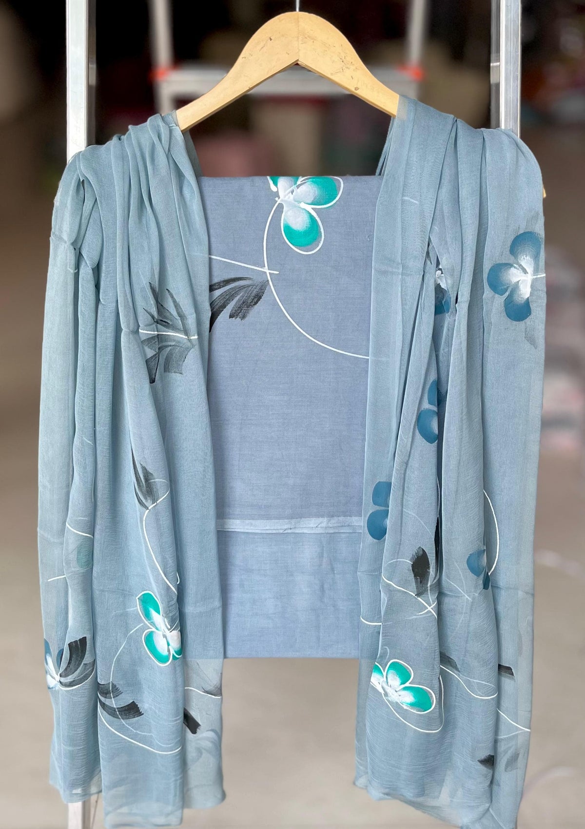 Pure Cotton Hand Block Printed Suit Set With Chiffon Dupatta
