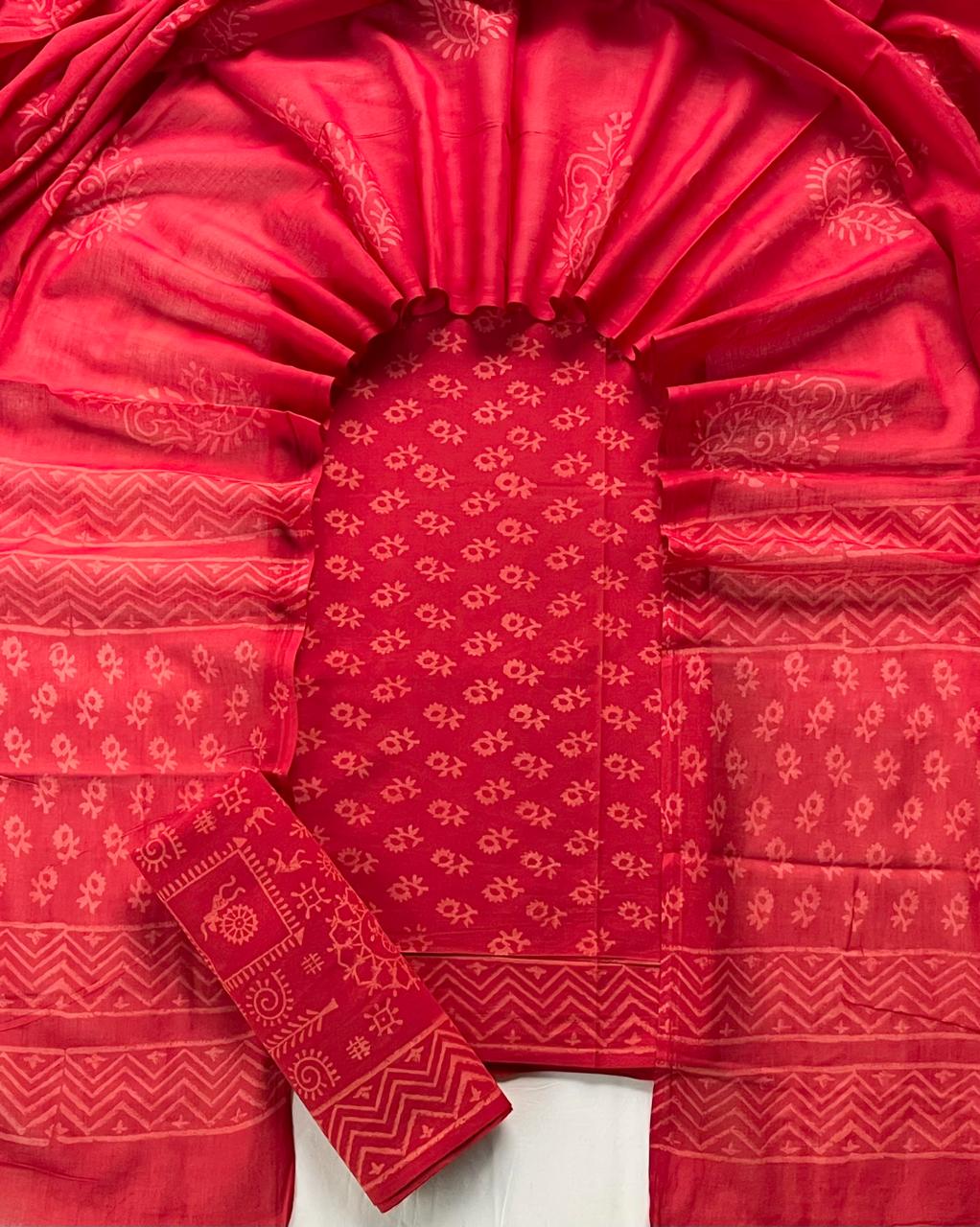 Pure Soft Cotton Hand Block Printed Suit Set With Cotton Dupatta