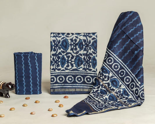 Designer Handblock Printed Chanderi Silk Suit Set