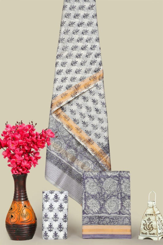 Designer Handblock Printed Maheshwari Silk Suit Set