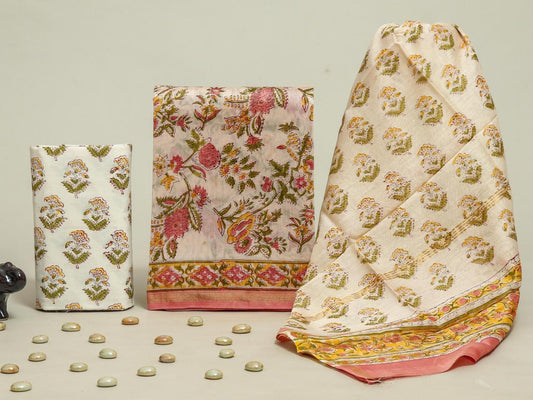 Designer Handblock Printed Chanderi Silk Suit Set