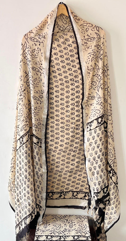 Premium Cotton Linen Hand Block Printed Cotton Linen Suit Set
