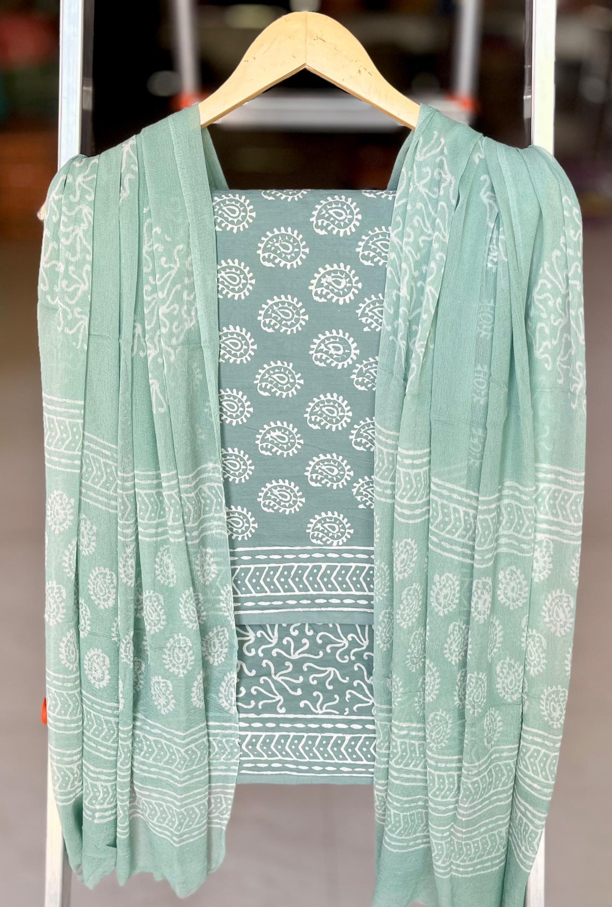 Pure Soft Cotton Hand Block Printed Suit Set With Chiffon Dupatta