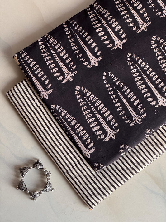 Pure Soft Cotton Handblock Printed 2PC Top-Bottom Suit Set (2.50 Meter Each)