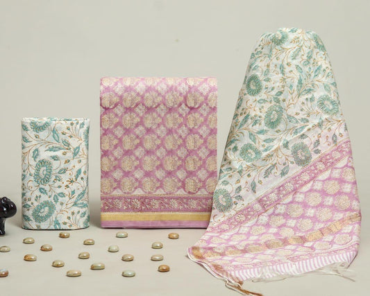Designer Handblock Printed Chanderi Silk Suit Set