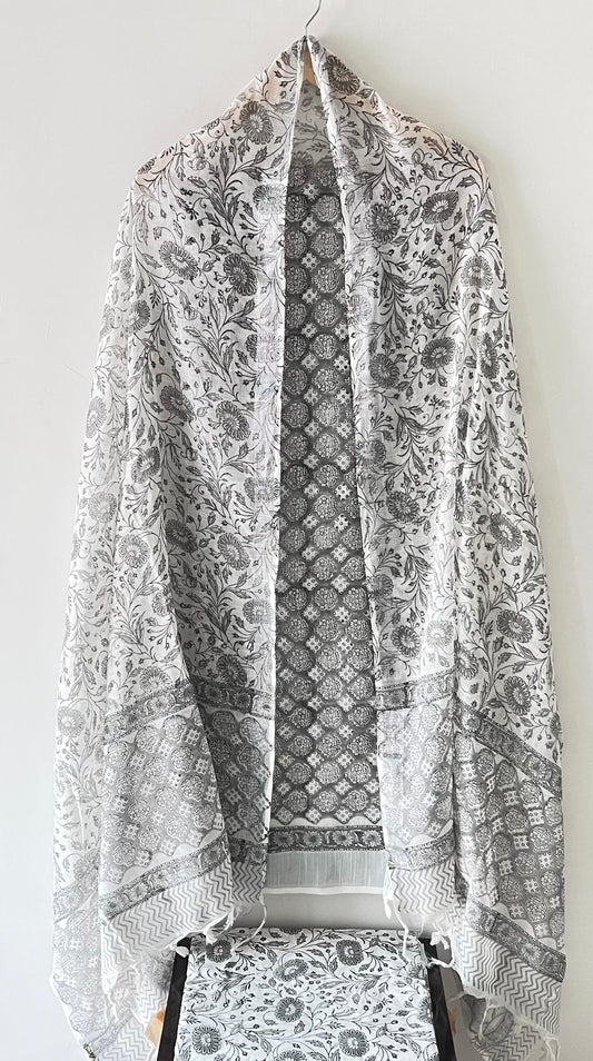 Premium Cotton Linen Hand Block Printed Cotton Linen Suit Set