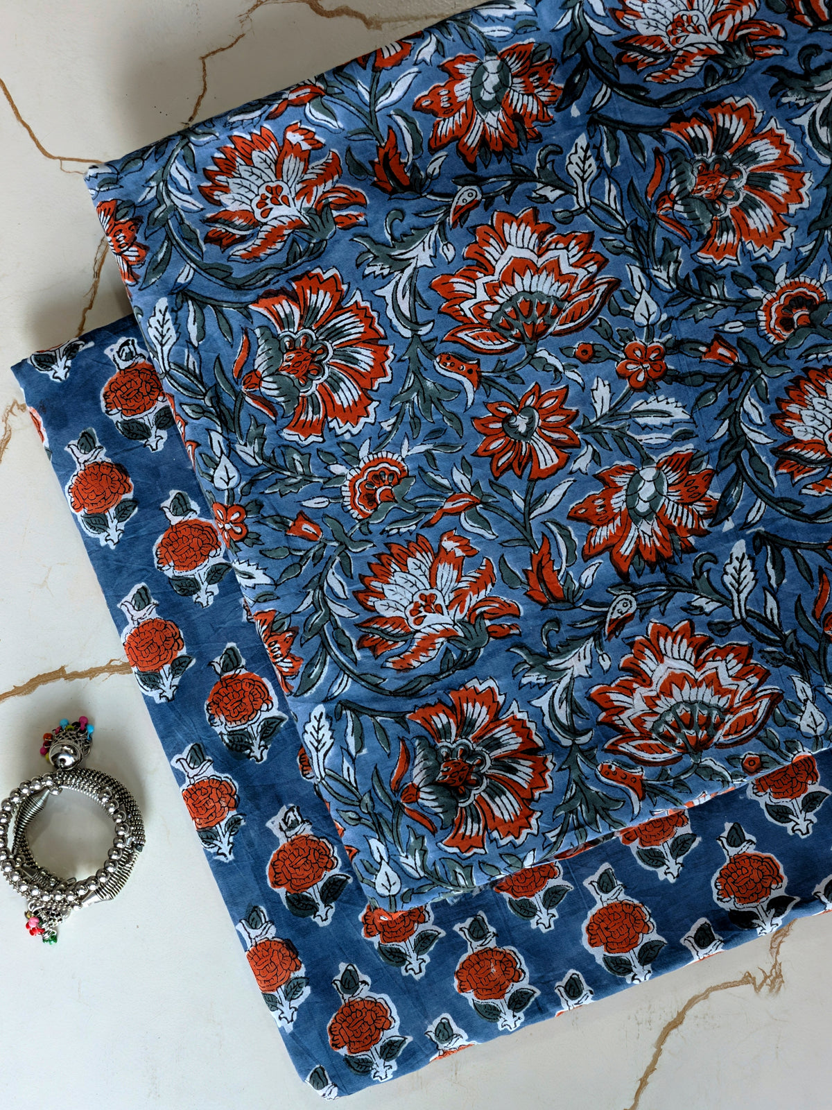 Pure Soft Cotton Sanganeri Handblock Printed 2PC Top-Bottom Suit Set (2.50 Meter Each)