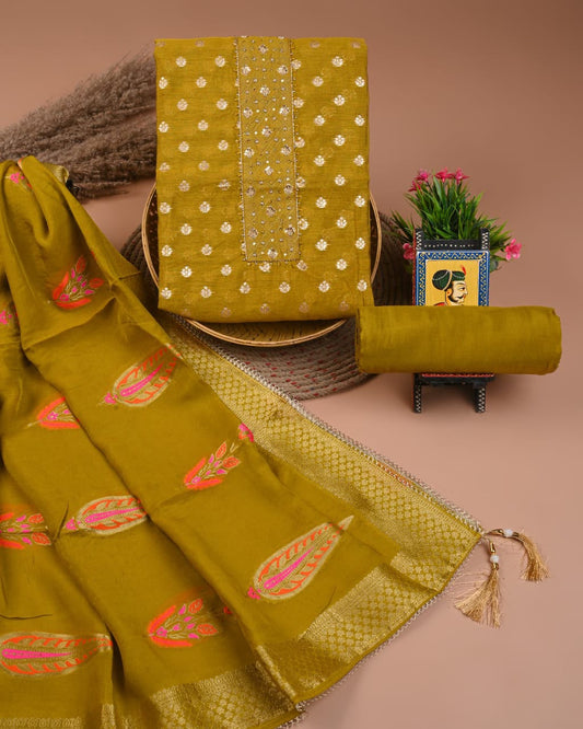 Premium Heavy Neck Work Dola Silk Suit Set