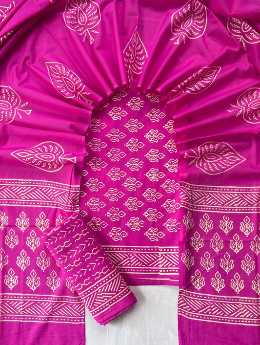 Pure Soft Cotton Hand Block Printed Suit Set With Cotton Dupatta
