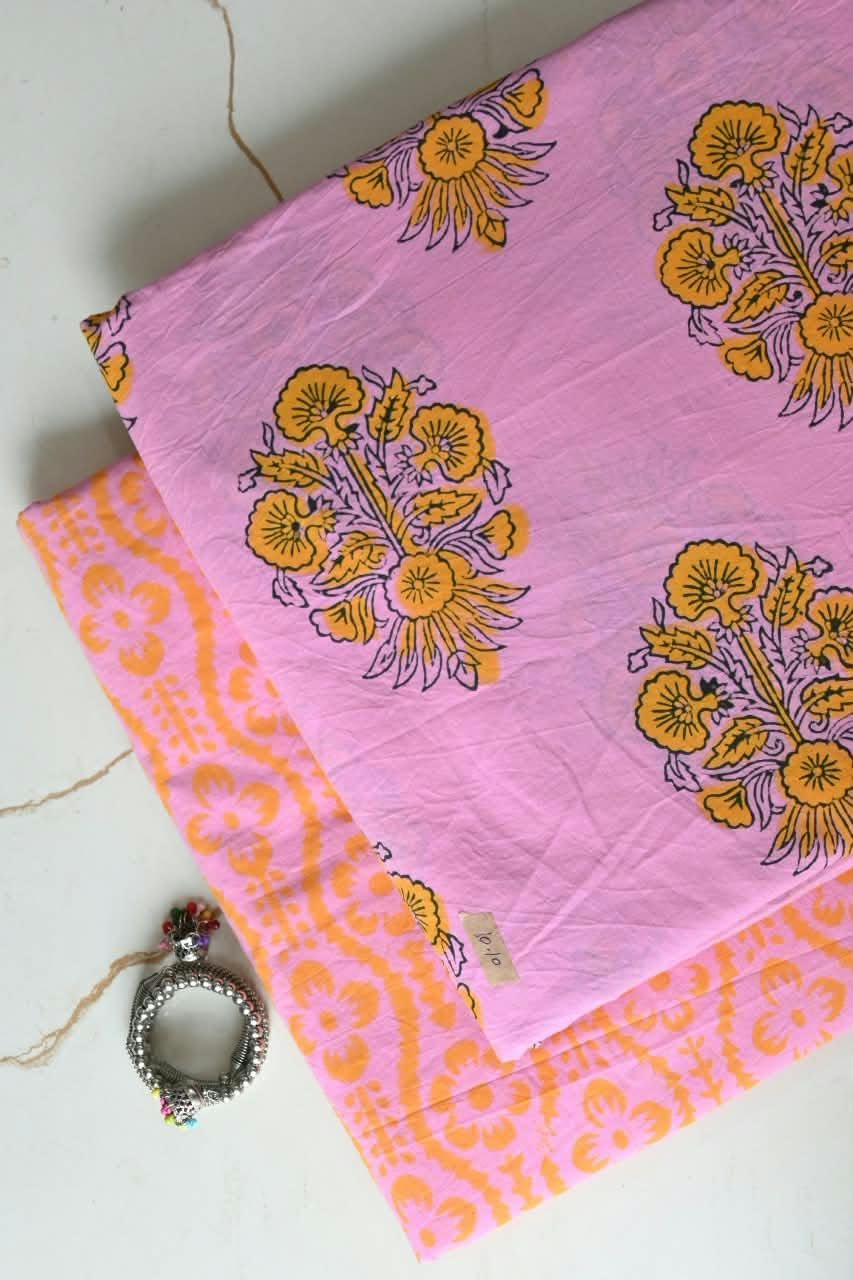 Pure Soft Cotton Handblock Printed 2PC Top-Bottom Suit Set (2.50 Meter Each)
