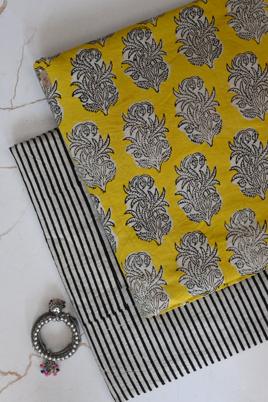Pure Soft Cotton Handblock Printed 2PC Top-Bottom Suit Set (2.50 Meter Each)