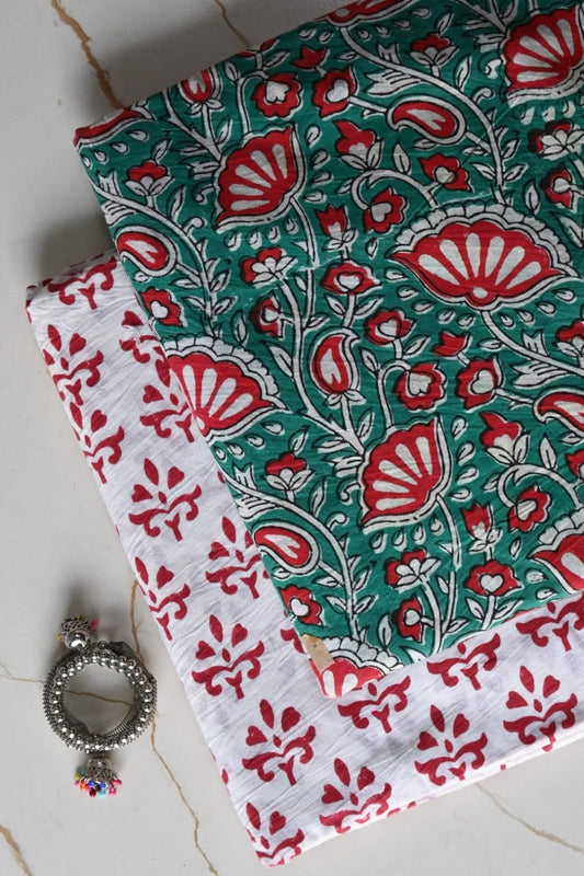 Pure Soft Cotton Handblock Printed 2PC Top-Bottom Suit Set (2.50 Meter Each)