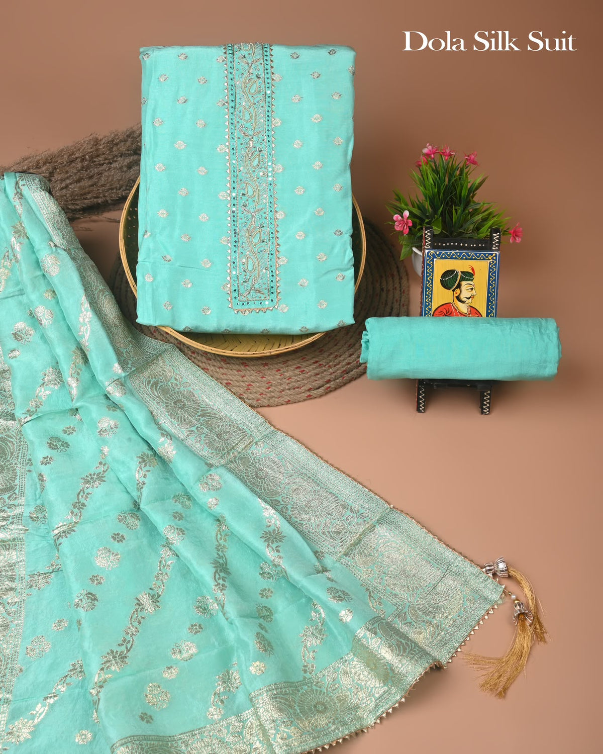 Premium Heavy Neck Work Dola Silk Suit Set