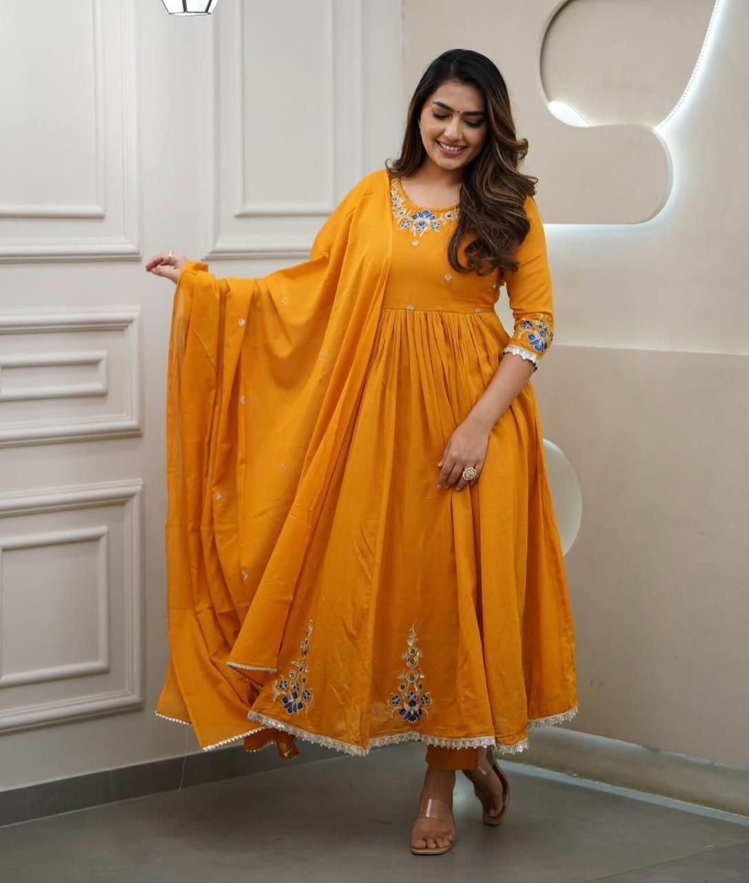 Pure Cotton Anarkali Suit Set With Beautiful Embroidery Work