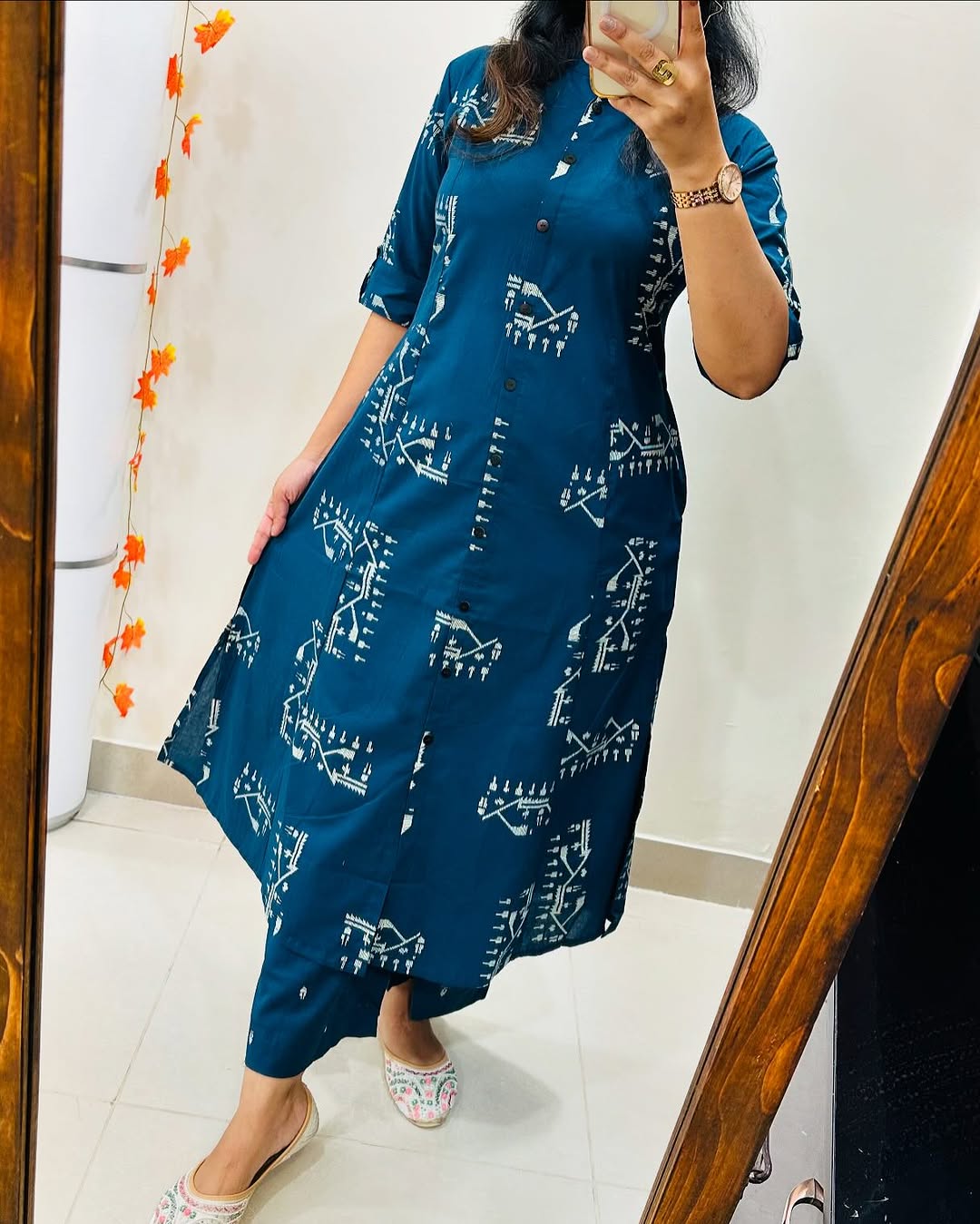 Premium Floral Fine Cotton Printed A-Line Pattern Kurti-Palazzo Set